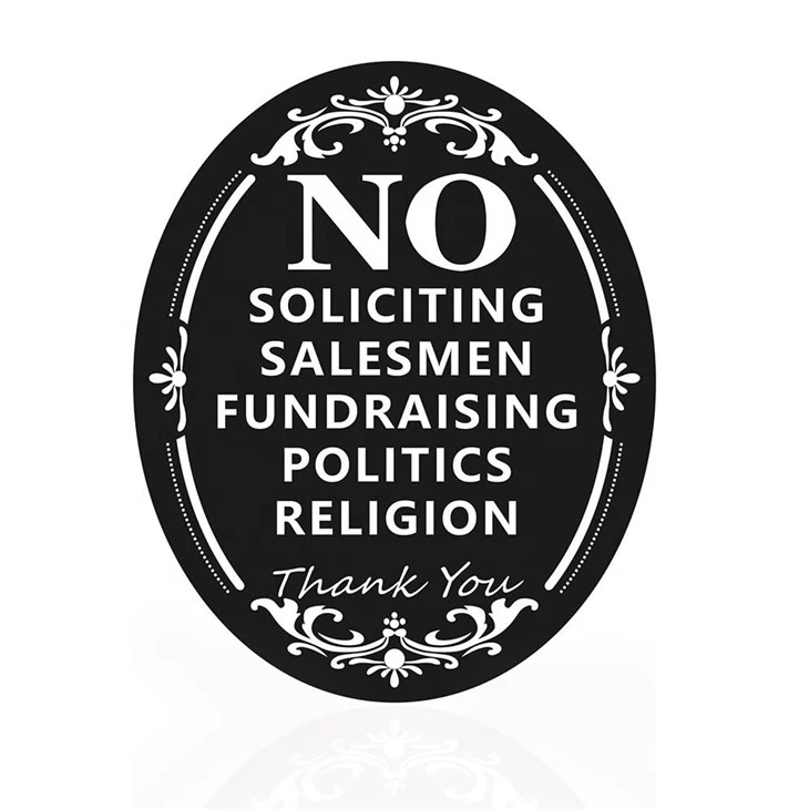 No Soliciting Sign Metal Self Adhesive Sign Silver_